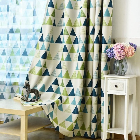 Set of 4 Curtains - Geometric Triangle Pattern Length 84” - Picture 4 of 9